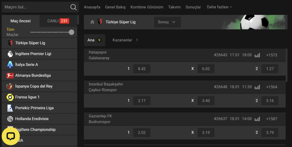 HiperCasino spor bahislerinin önizlemesi